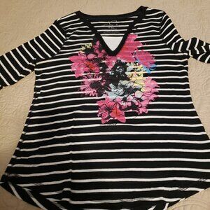 CURRANTS Black/White 3/4 sleeve top